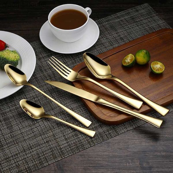 Juego de 4 unidades de vajilla occidental de acero inoxidable 304, color chapado en titanio, cuchillo para carne y tenedor, cuchara, cuchara de café L230704