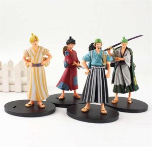 4pcs Set Anime One Piece Zoro Luffy Usopp Sanji Figures d'action japonaise Warriors Figurine PVC Collection Modèle Toyx0526252H9929269