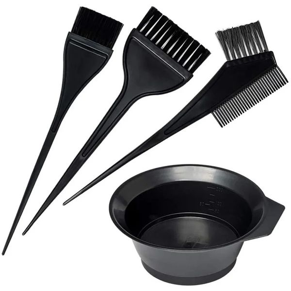 4pcs/set Black Hair Tinkying Accessors Kit Colorado para el cabello Circillo Cepillo Color de plástico Mezcla Tazón Herramienta de peinado de bricolaje