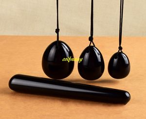 4 stks / set Zwarte Obsidian Yoni Egg Stick Vaginale Bolletjes Crystal Massage Wand Ben Wa Balls Jade Eieren voor Vrouwen Kegel Exerciser