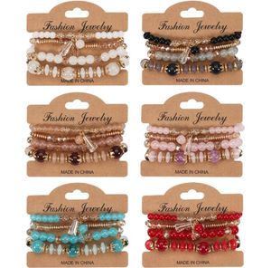 4 pièces ensemble bohème concepteur empilable perle Bracelets pour femme multicouche Bracelet pendentif charme couleurs gland extensible bracelets