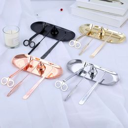 4 -stcs/set Candle Bell Snuffer Wick Trimmer Hook Tray Dipper Candle Scissors roestvrij staal blusser Home Decor Spa Tools U0301