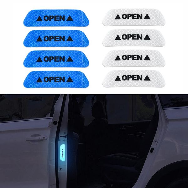 4pcs / set Etiqueta engomada de la puerta del coche Calcomanía Cinta de advertencia Pegatinas reflectantes del coche Tiras reflectantes Car-styling 4 colores Marca de seguridad Car Sticke218d