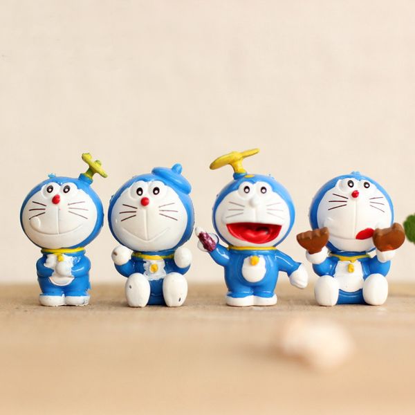 4 unids/set estatuilla de gato Doraemon decoración de jardín mini hadas animales de jardín estatua miniatura musgo microadornos para paisajismo resina