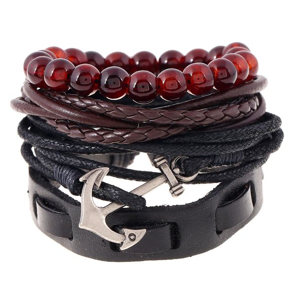 4pcs / set bracelet bracelet de charme en cuir multicouche multicouche vintage perles de perles de bijoux pour hommes femmes mode bricolage main corde de corde manchettes brèches bracelets