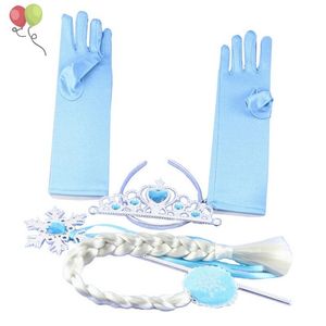 4 pièces/ensemble enfant Cosplay ensemble fête couronne baguette tresse perruque gants princesse anniversaire vêtements