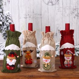 4 stks/set kerstdecoraties wijnfles deksel wijnfles tas sneeuwman kerstman toppers ornamenten voor huis xmas nieuwjaar eettafel decor