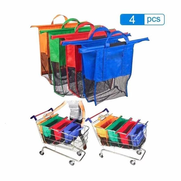 4 pièces/ensemble chariot pliable chariot supermarché sacs de rangement réutilisable écologique épicerie sac à main non tissé sac fourre-tout 240229