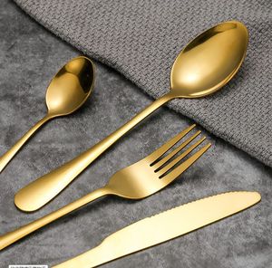 4Pcs/Set Gold Cutlery Knife Flatware Set Stainless Steel Forks Tableware Western Dinnerware Spoon Steak Travel Dinnerware