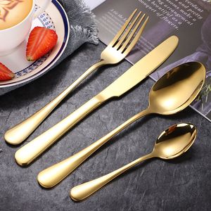 4PCS / Set Gold Cutlery Knife Rostaigny Setways en acier inoxydable Western Fork Spoon Steak Travel Dingelware Set Q969 0507