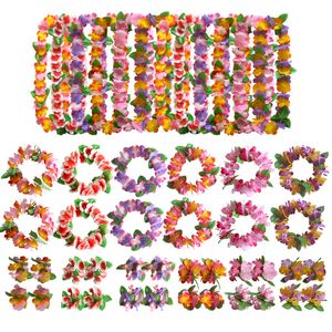 4 unids/set guirnalda de leis hawaianos collar Artificial flores hawaianas leis suministros de fiesta diversión en la playa corona DIY regalo Decoración