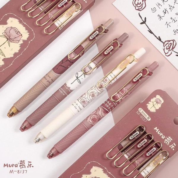 4 pièces/ensemble Kawaii Illustration Rose fleur encre noire Gel stylo étudiant papeterie école fournitures de bureau enfants cadeau d'anniversaire