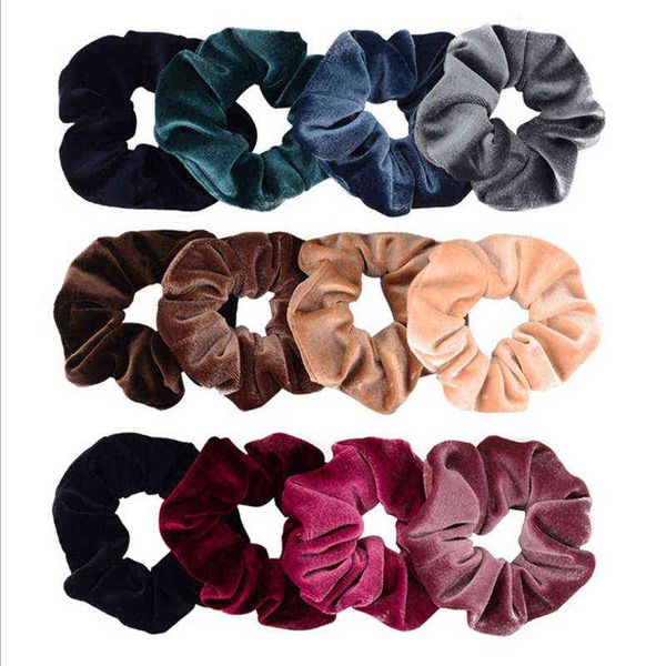 4 unids/set Corea terciopelo Scrunchie goma bandas elásticas para el cabello sólido mujeres niñas diadema Cola de Caballo titular lazos cuerda accesorios para el cabello AA220323