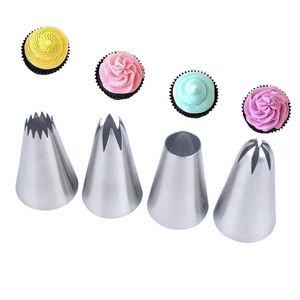 4pcs/set Large Cream Cake Icing Piping Frosting Stainless Steel Nozzle Pastry Tip Set for Baking and Fondant Cupcake Decorating Tool