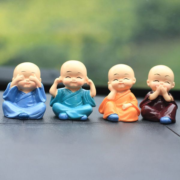4 unids/set figuritas de pequeño monje artesanías de decoración de coche, decoración del hogar Kungfu monjes figura adorno de coche Buda niño accesorios 1007