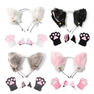 4 unids / set Lovely Cat Ear Hair Wear Set Garra Guantes Niñas Anime Cosplay Disfraz Felpa Gato Oreja Hairband Night Party Club Diademas GC1316