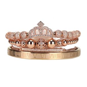 4 pièces/ensemble de luxe reine royale couronne bracelet ensemble perles en acier inoxydable cz breloques bracelets romains bracelets pour femmes bijoux 220228