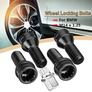 4PCS / SET M14 X 1,25 Boule de verrouillage Black Bolt Boulons + clé 36136776076 pour BMW x3 x5 E70 E71 F20 F25 X5 X6