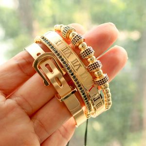 4 stks / set Mannen Titanium stalen Romeinse numerale armband hoefijzer gesp armbanden luxe handgemaakte sieraden goed cadeau