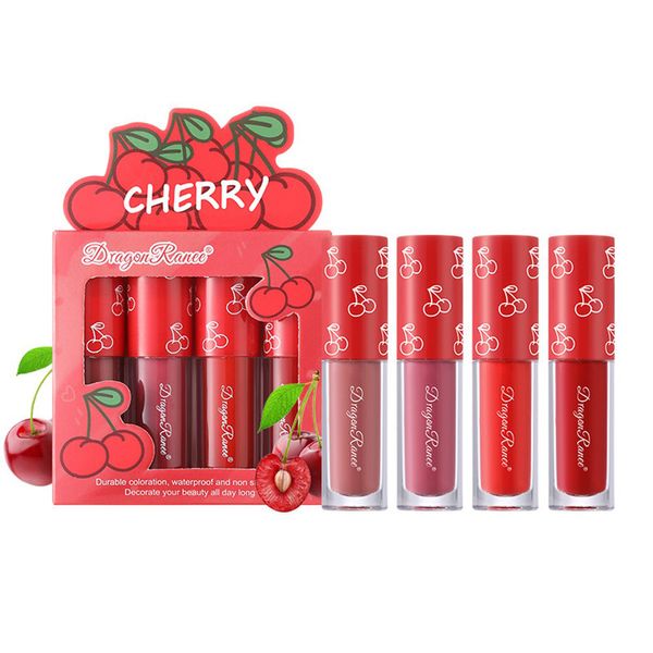 4 pièces/ensemble Mini Fruit rouge à lèvres Sexy rouge longue durée velours mat brillant à lèvres liquide rouge à lèvres maquillage des lèvres femmes beauté maquillage imperméable brillant à lèvres