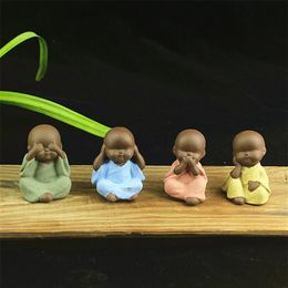 4 Pcs Ensemble Mini Jeune Yoga Petit Moine Statue En Céramique Ameublement Sourire Petit Bouddha Figurine Tathagata Ornements Décor À La Maison Gifts232H