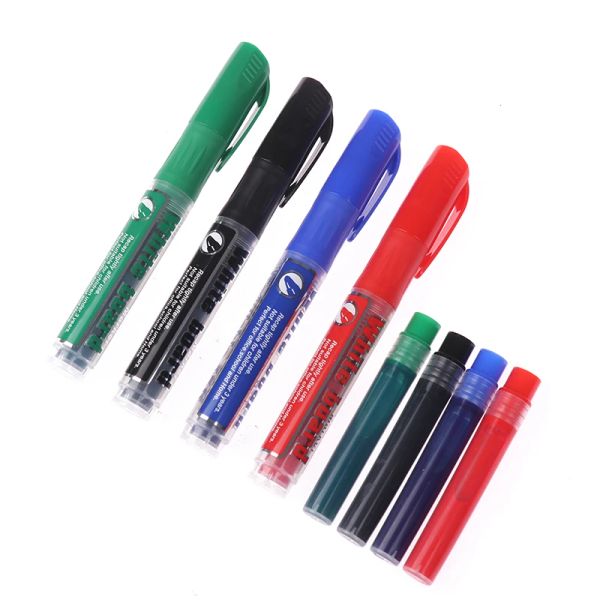 4PCS / SET Set non toxique Effrayable Blanc Blanc Marker stylo Whiteboard Pen Dry-Erase Sign Ink Refipillable Student Office School Supplies