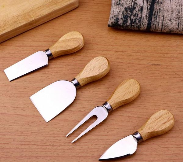 Ensemble d'outils à fromage utiles Beurre Pizza Slicer Cutter Manche en chêne Couteau Fourchette Pelle Kit Râpes Pour Couper La Cuisson Fromage Plateau Ensembles SN361