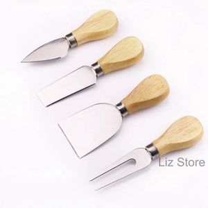 4 pièces/ensemble manche en bois de chêne couteau fourchette pelle Kit râpes à beurre en acier inoxydable pour couper l'outil de planche à échecs de cuisson TH1136