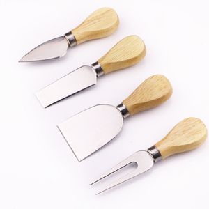 4 pièces/ensemble chêne bois manche en bois couteau fourchette pelle Kit acier inoxydable beurre épandeur râpes pour couper cuisson Chesse conseil outil