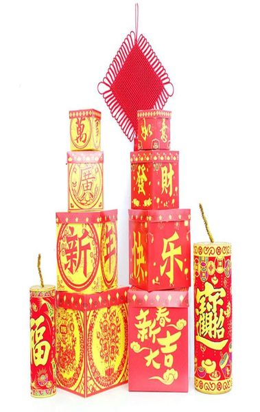 4pcs Ensemble de la décoration du Nouvel An chinois Boîte-cadeau Boîte de fenêtre Scène de la scène Papier de mise en page pour décor du festival4710013