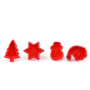 4 unids/set de cortador de galletas molde de plástico para hornear árbol de Navidad muñeco de nieve Santa Claus molde de copo de nieve de dibujos animados rojo/gris cocina hornear herramientas HH0001