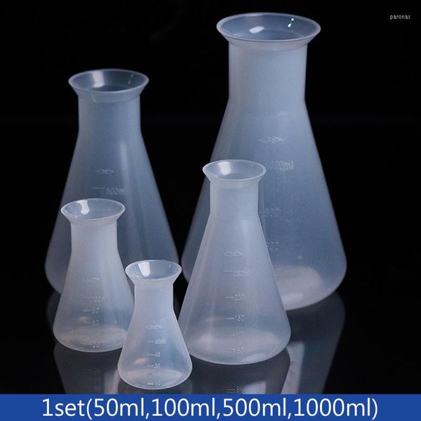 4 pièces/ensemble flacon conique en plastique mesure Triangle large bouche Shaker cuisine de laboratoire (50 ml 100 ml 500 ml 1000 ml)
