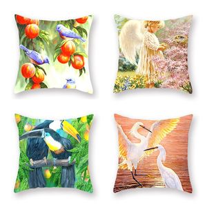 4PCS/SET POLYESTER CUSHION COVER BLOEMEN BUIDS PAROT PATROON Decoratief kussencarten Auto Sofa kantoor zitting decor cases 45x45 cm kussen/deco