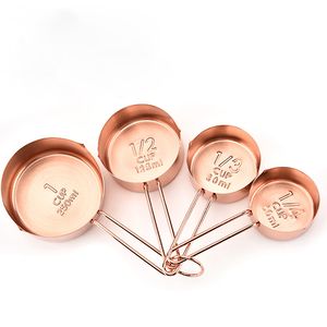 4pcs / ensemble Rose Gold Color Mesurer tasses Cuisine cuillère pour la cuisson du thé à café outils de cuisson en acier inoxydable