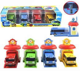 Juego de 4 Uds. Modelo a escala Tayo, el pequeño autobús, autobús en miniatura para niños, bebé oyuncak, garaje, autobús tayo, vehículo de impacto de eyección 2207015542123
