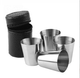 4 stks/set Borrelglas Draagbare Mok set Tumbler Wijnbeker Gepolijst en lederen omslag 30 ml roestvrij staal met lederen hoes Zak Fabrieksprijs expertontwerp JL1372