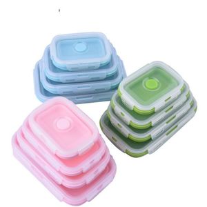 4 pièces/ensemble Silicone boîtes à déjeuner pliantes Rectangle pliable Bento boîte alimentaire conteneur bol 350/500/800/1200 ml en gros