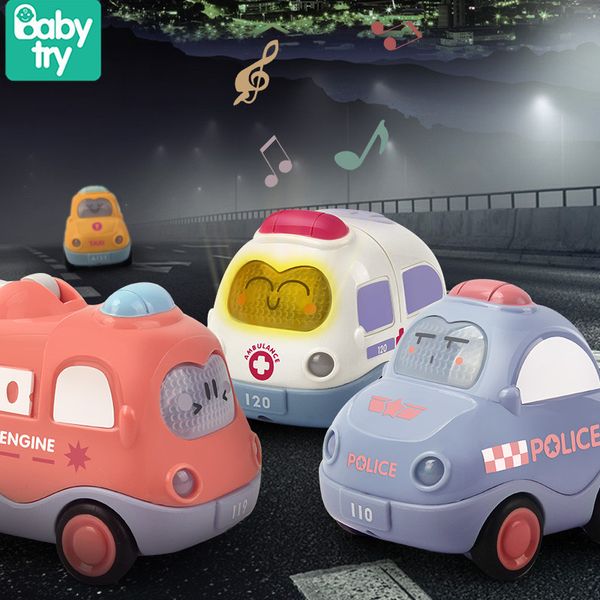 4pcs / set Sound Light Cartoon Voiture Jouets Mignon Taxi Police Friction Bébé Jouets Voiture Pour Enfant Éducatif Garçon Cadeau de plus de 1 An LJ200930