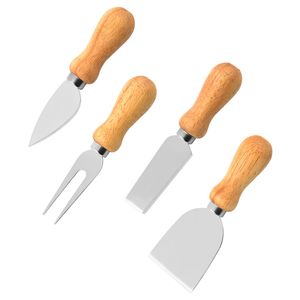 Couteaux à fromage en acier inoxydable avec manche rond, coupe-fromage, planche à fromage, spatule à beurre, outils de cuisine LX6258 4 pièces/ensemble