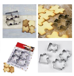 4 stks / set Rvs Cookie Cutters Puzzel Biscuit Mallen Fondant Metalen Jigsaw Cutter Bakken Tools voor Decoration