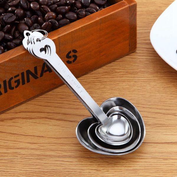 4 unids/set cucharas medidoras en forma de corazón de acero inoxidable herramientas de cocina para hornear café té al por mayor