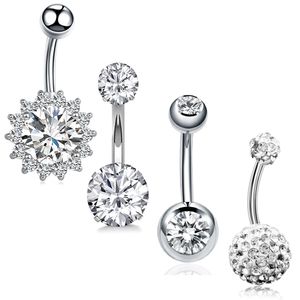 4 unids/set de Piercings de ombligo de acero quirúrgico, Piercings de cristal, anillos para el ombligo, barra de pendiente para el ombligo, joyería Sexy para mujer