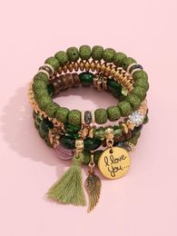 4 pièces/ensemble bracelet de perles à breloque pompon