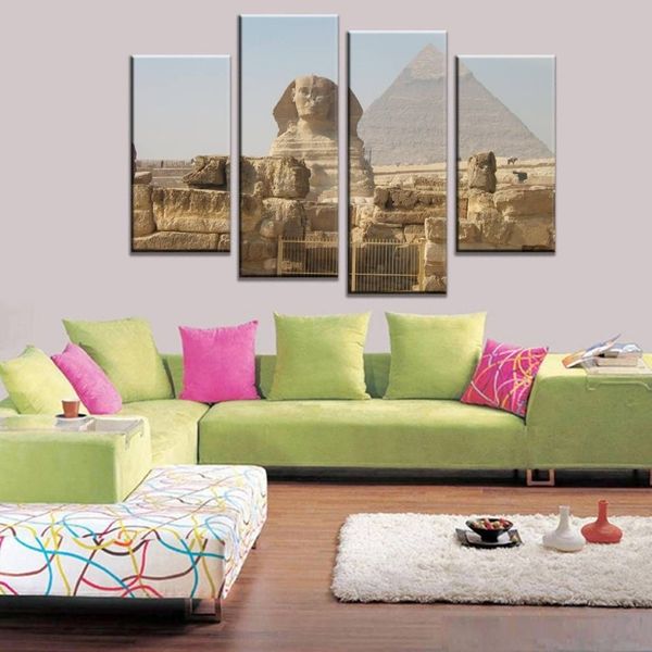 Ensemble de 4 pièces sans cadre égyptien, impression du grand Sphinx et de la pyramide sur toile, tableau d'art mural pour la maison et le salon, décoration 251G