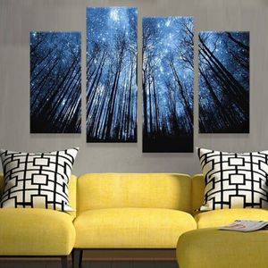 4 stks set Unframed Moonligh Bos Stralende Hemel Olieverfschilderij Giclee Wall Art Painting Art Foto Voor Thuis Decor323r