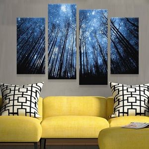 4 pièces / ensemble sans cadre Moonligh forêt brillant ciel peinture à l'huile sur toile giclée mur Art peinture Art photo pour la maison Decor1965