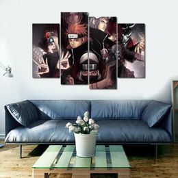 4pcs Ensemble Naruto sans cadre Le groupe Akatsuki Affiche d'anime Impression sur toile d'art mural en toile pour la maison et le salon décor305f