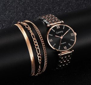 4pcs Set Montres pour femmes Crystal Diamond Diamant Rose Gold Steel Strap Dames Dames Montres Bracelet Femme Relogio Feminino292R3335457