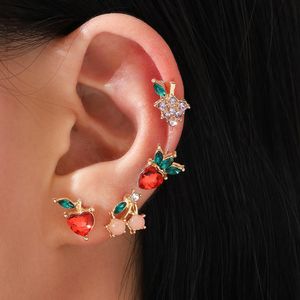 4pcs Set Femmes Mode Boucles d'oreilles charme doux Fruit Pomme Fraise Cerise Raisin Stud Boucles d'oreilles Femme Filles Boucles d'oreilles Bijoux Accessoires Cadeau