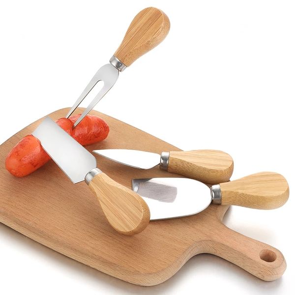 4 pièces/ensemble manche en bois fromage outil de cuisine couteaux en acier inoxydable fromages couverts trancheuse Cutter Mini couteau couteaux à beurre spatule fourchette outil de cuisine